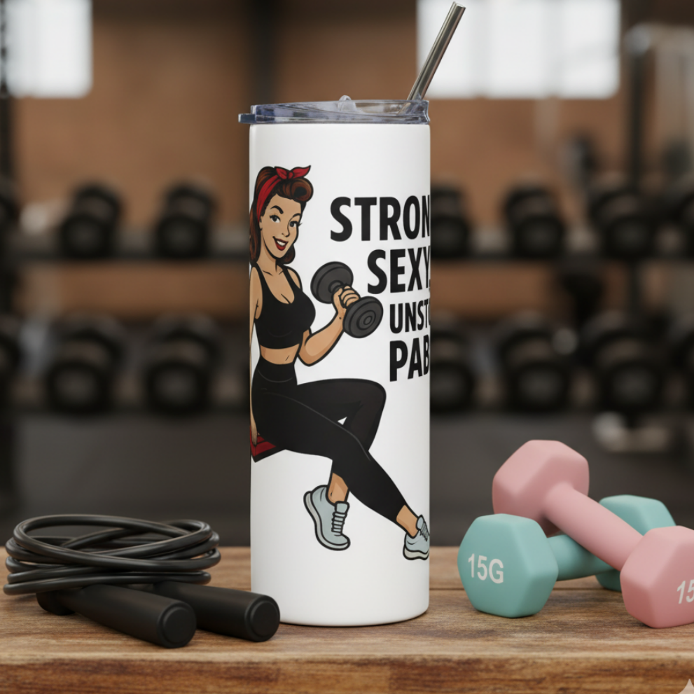 Vaso de Acero Inoxidable Fitness - Botella Térmica Pin Up    "Strong, Sexy, Unstoppable"