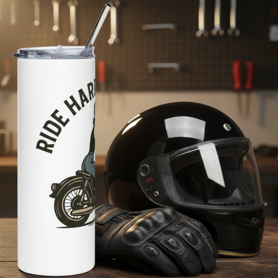 Vaso de Acero Inoxidable Motera - Botella Térmica Pin Up         "Ride Hard Live Free"