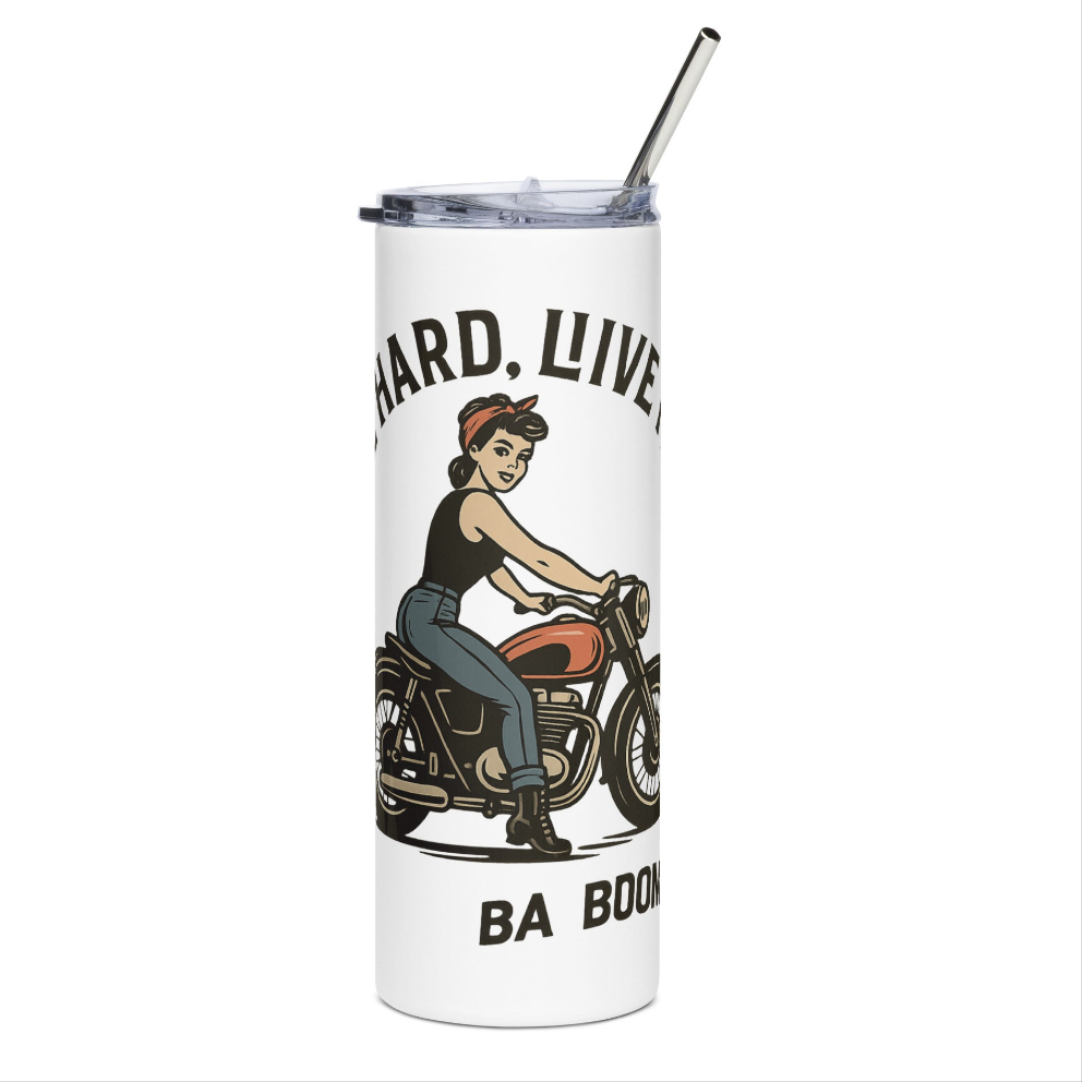 Vaso de Acero Inoxidable Motera - Botella Térmica Pin Up         "Ride Hard Live Free"