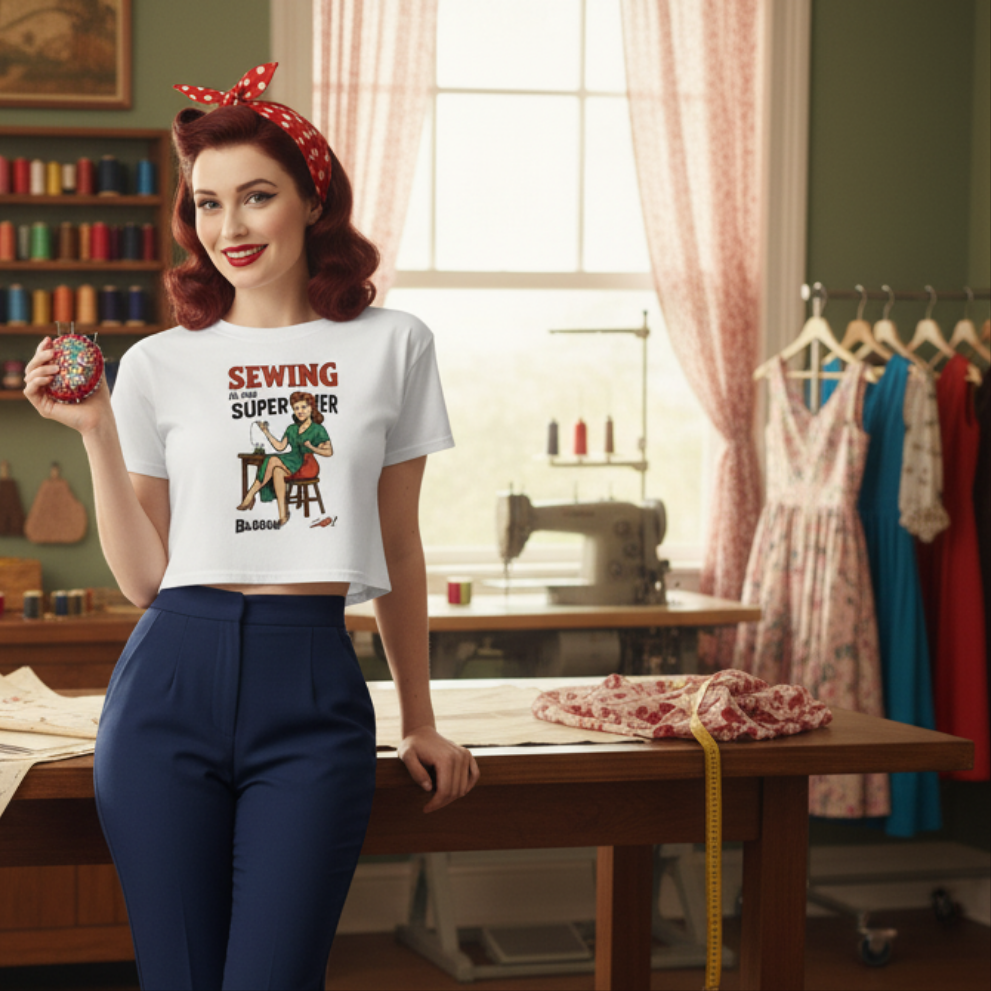 Crop Top de Costura para Mujer - Camiseta Corta Retro         "Sewing is my superpower"