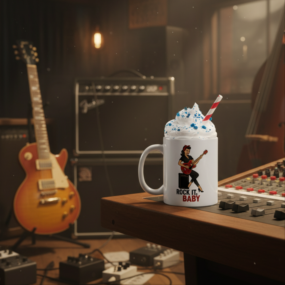 Taza de Cerámica Rockabilly - Regalo Original Pin Up            "Rock It, Baby"