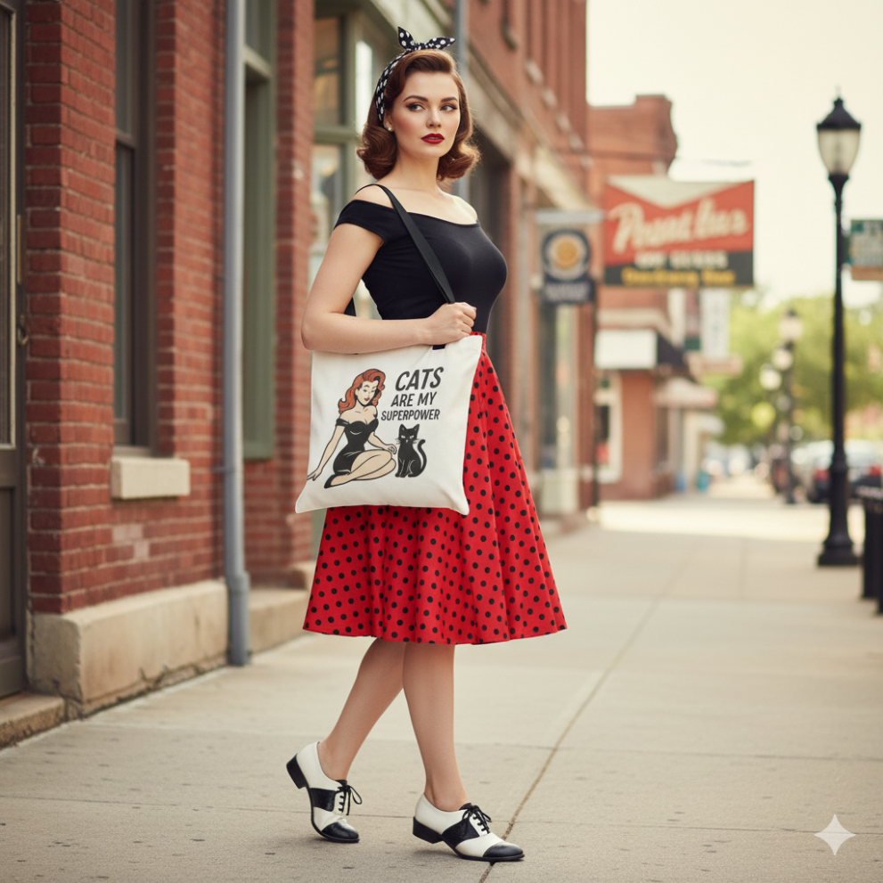 Bolso Tote para Amantes de los Gatos - Estilo Pin Up                  "Cats Are My Superpower"