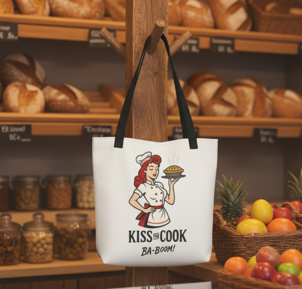Bolso Tote para Cocinera y Compra - Estilo Pin Up            "Kiss the Cook Ba-Boom"