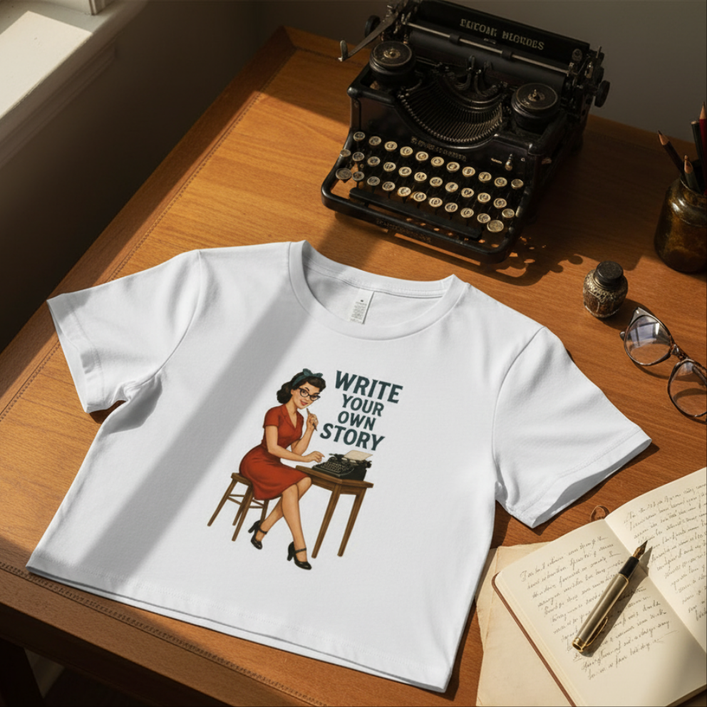 Crop Top de Escritora para Mujer - Camiseta Corta Retro          "Write Your Own Story"
