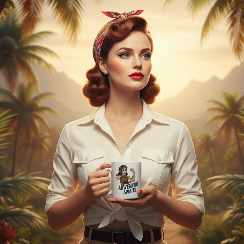 Taza de Cerámica Aventurera - Regalo Original Pin Up "Adventure Awaits"