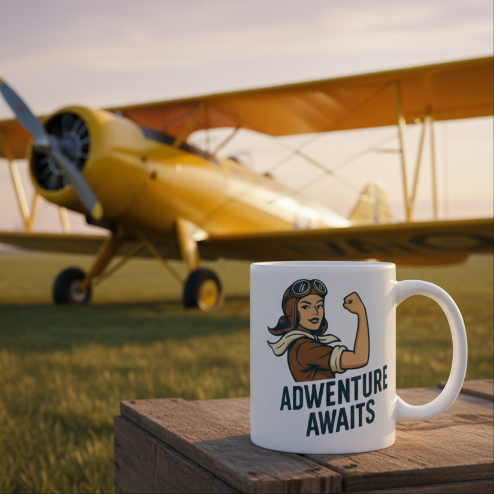 Taza de Cerámica Aventurera - Regalo Original Pin Up "Adventure Awaits"