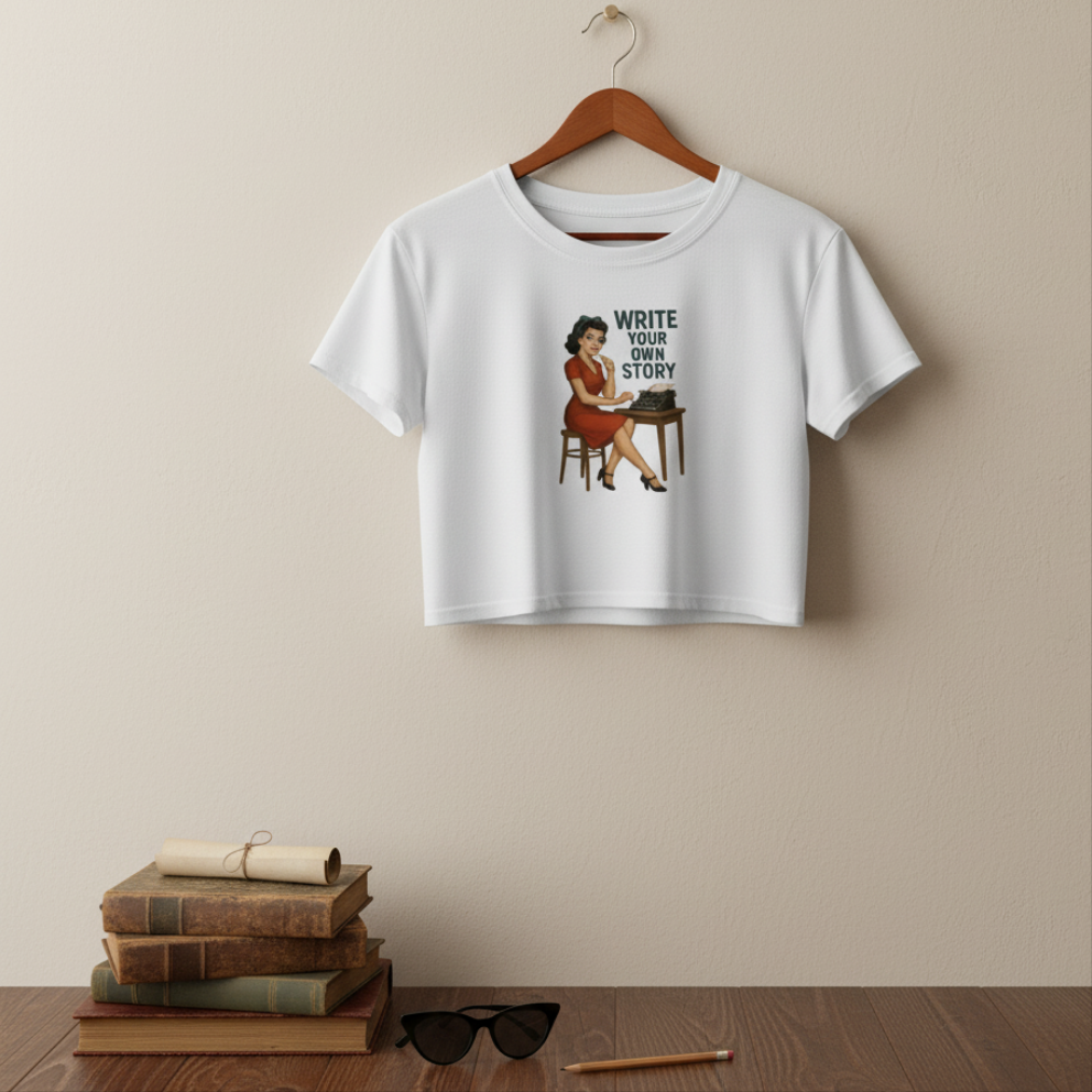 Crop Top de Escritora para Mujer - Camiseta Corta Retro          "Write Your Own Story"