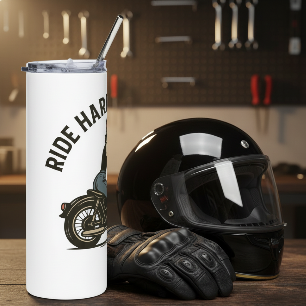 Vaso de Acero Inoxidable Motera - Botella Térmica Pin Up         "Ride Hard Live Free"