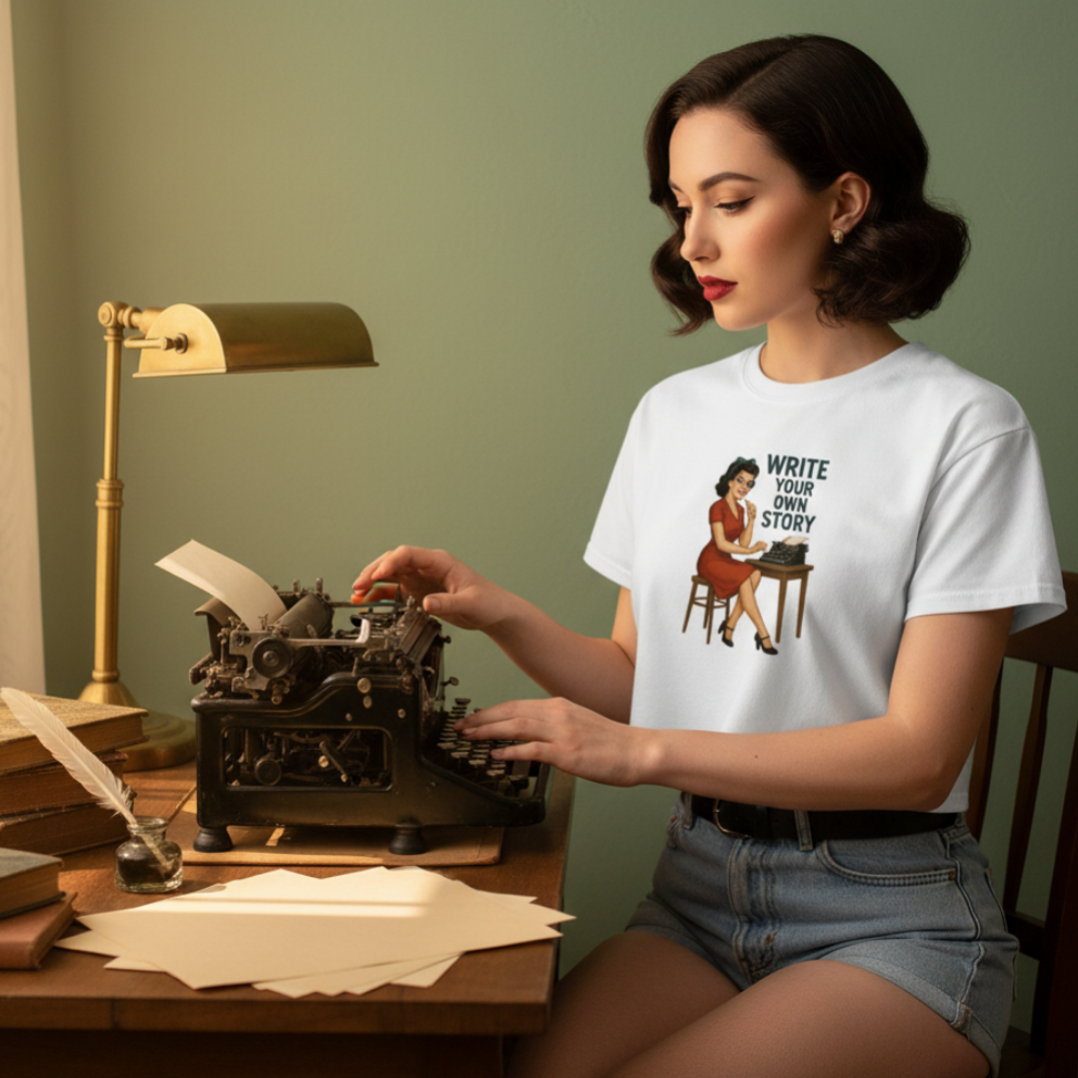Crop Top de Escritora para Mujer - Camiseta Corta Retro          "Write Your Own Story"