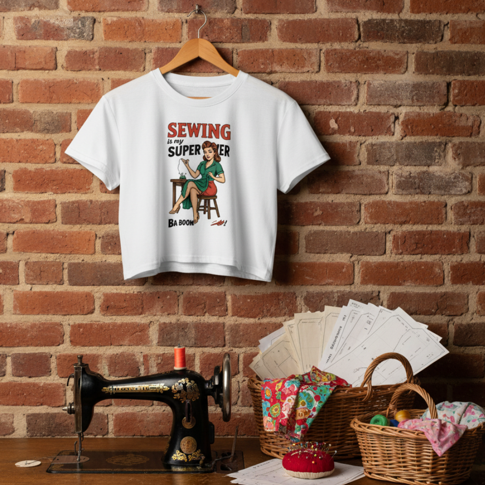 Crop Top de Costura para Mujer - Camiseta Corta Retro         "Sewing is my superpower"