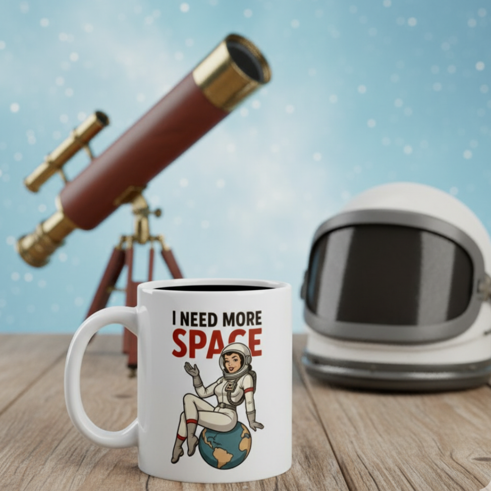 Taza de Cerámica de Astronomía - Regalo Original Pin Up               "I Need More Space"