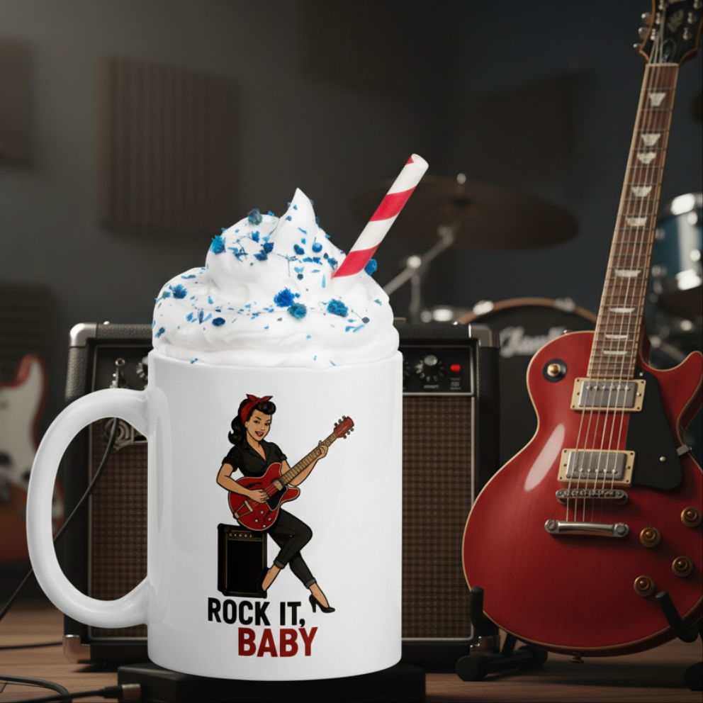 Taza de Cerámica Rockabilly - Regalo Original Pin Up            "Rock It, Baby"