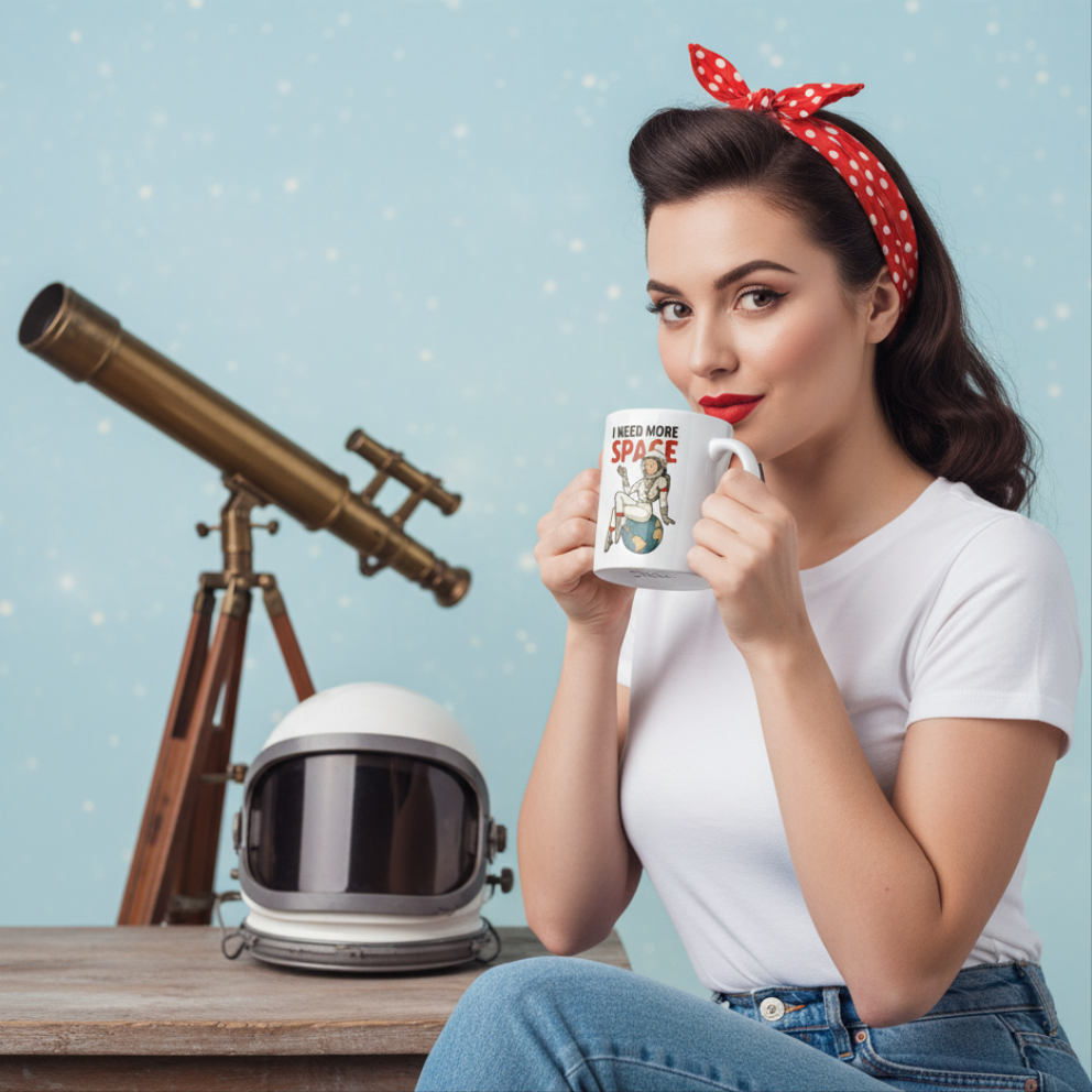 Taza de Cerámica de Astronomía - Regalo Original Pin Up               "I Need More Space"