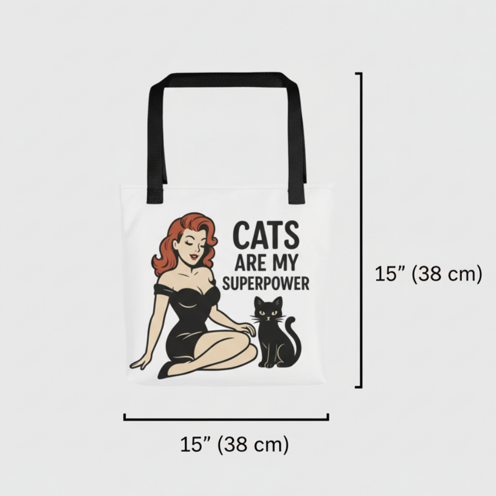 Bolso Tote para Amantes de los Gatos - Estilo Pin Up                  "Cats Are My Superpower"
