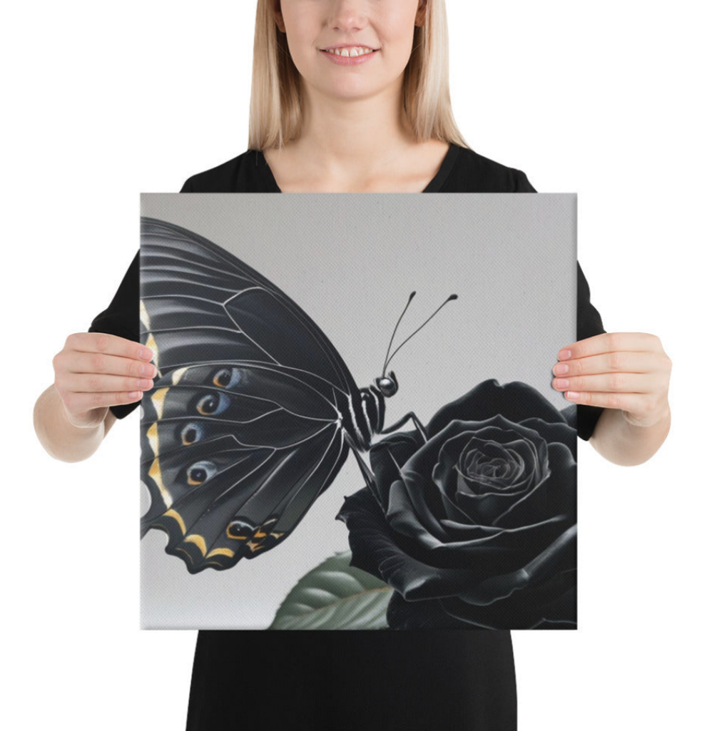 Lienzo III / Canvas "Elegance – Mariposa y Rosa"