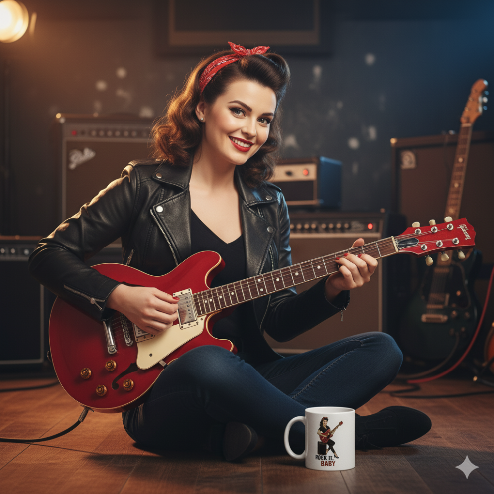 Taza de Cerámica Rockabilly - Regalo Original Pin Up            "Rock It, Baby"