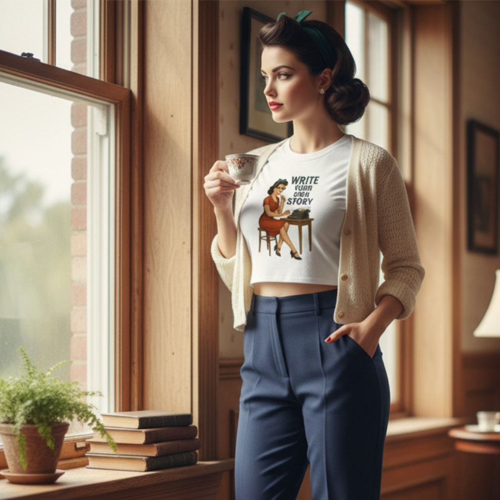 Crop Top de Escritora para Mujer - Camiseta Corta Retro          "Write Your Own Story"