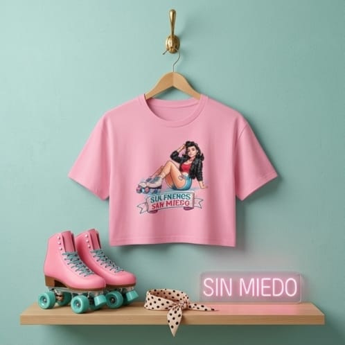 Crop Top de Patinaje para Mujer- Camiseta Corta Pin Up               "Sin Freno, Sin Miedo"