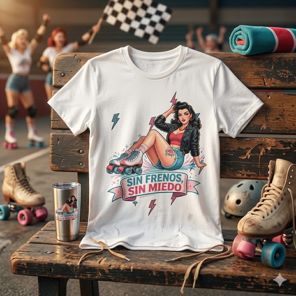 Camiseta de Patinaje Artístico para Mujer                                      - Diseño Pin Up                            "Sin Freno, Sin Miedo"