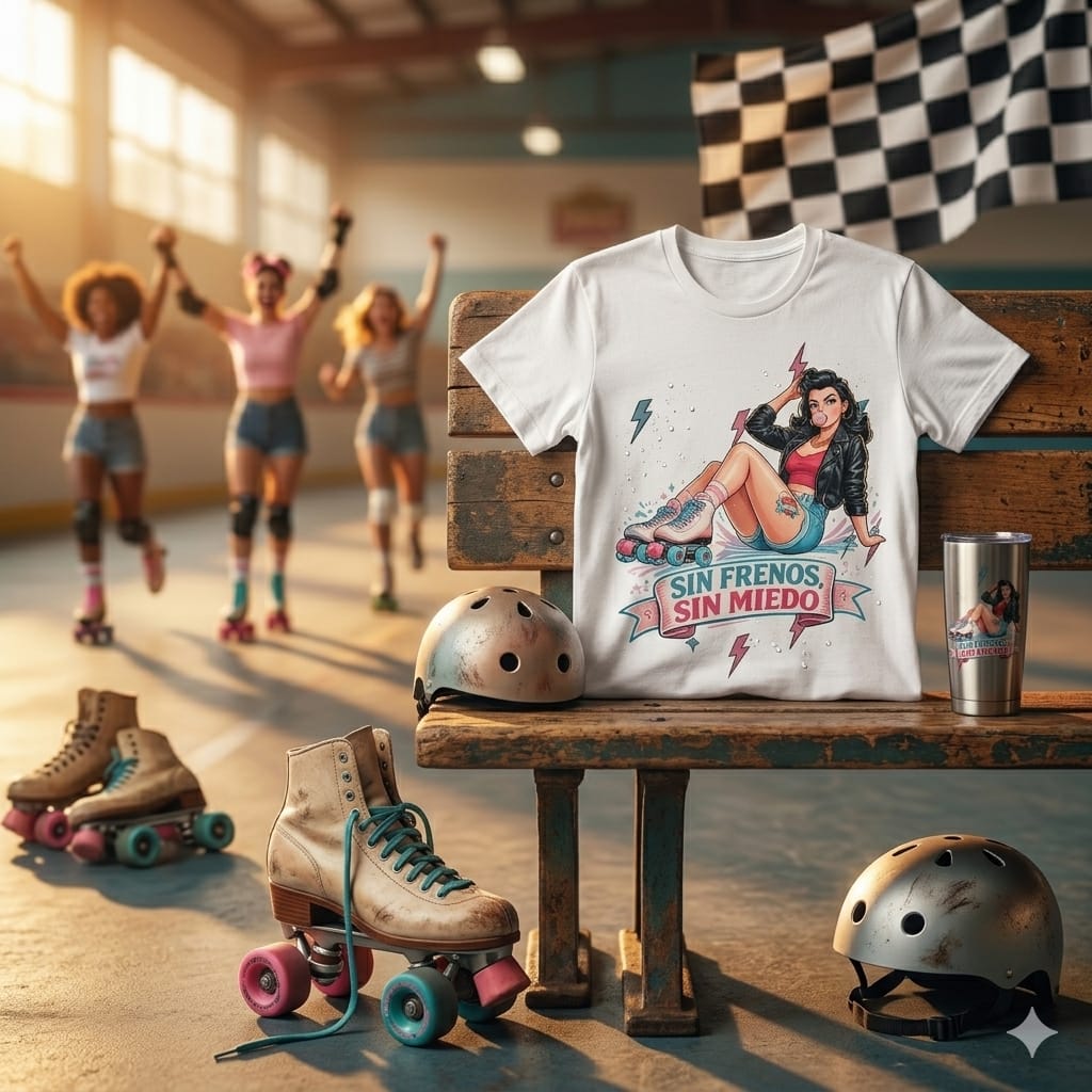 Camiseta de Patinaje Artístico para Mujer                                      - Diseño Pin Up                            "Sin Freno, Sin Miedo"
