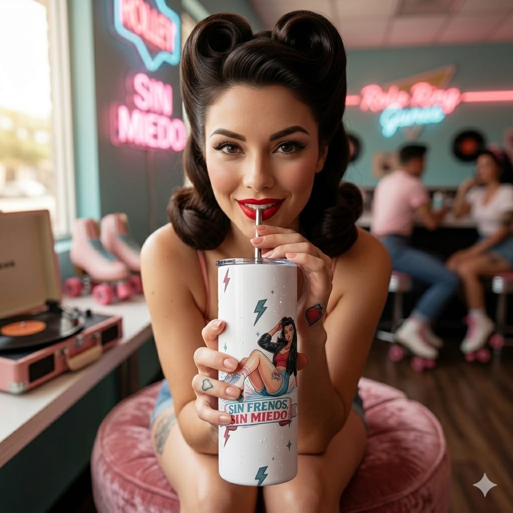 Vaso Térmico para Patinadora. - Botella Reutilizable Pin Up        "Sin Freno, Sin Miedo"
