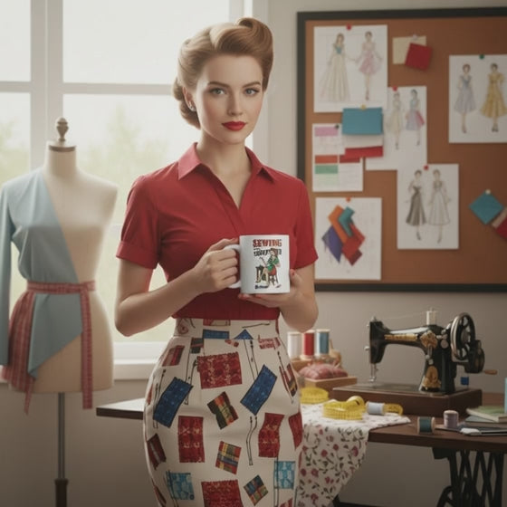 Taza de Cerámica para Costura - Regalo Original Pin Up       "Sewing is my superpower"