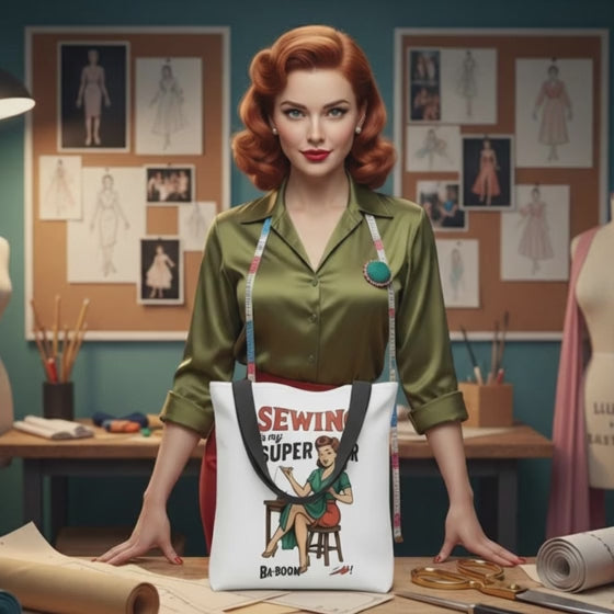 Bolso Tote para Costura y Labores - Bolsa de Tela Pin Up "Sewing is my superpower"