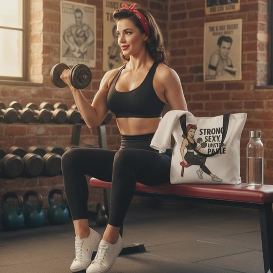 Bolso Tote Fitness para Gimnasio - Estilo Pin Up                     "Strong, Sexy, Unstoppable"