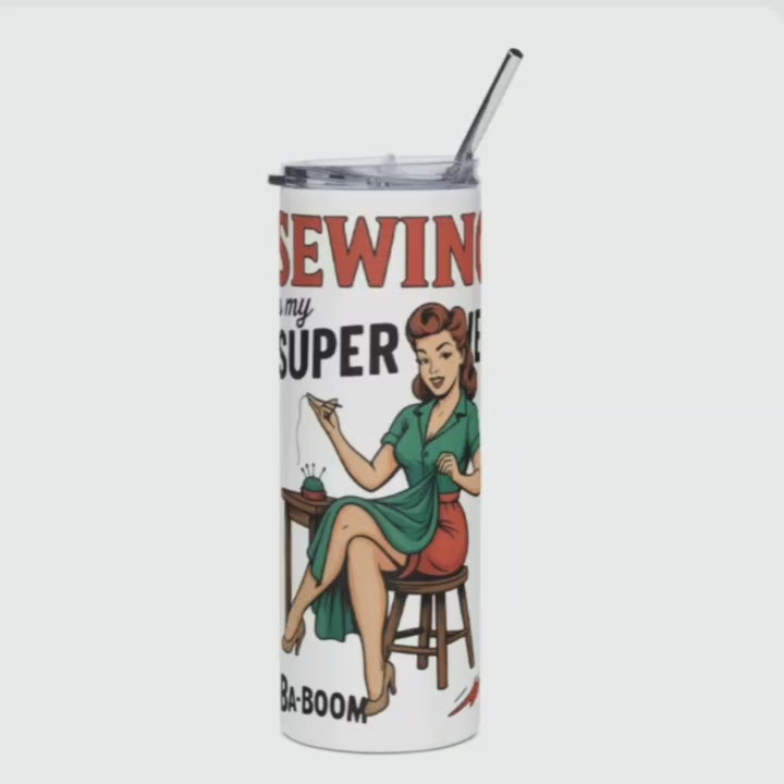 Vaso de Acero Inoxidable para Costura - Botella Térmica Pin Up "Sewing is my superpower"