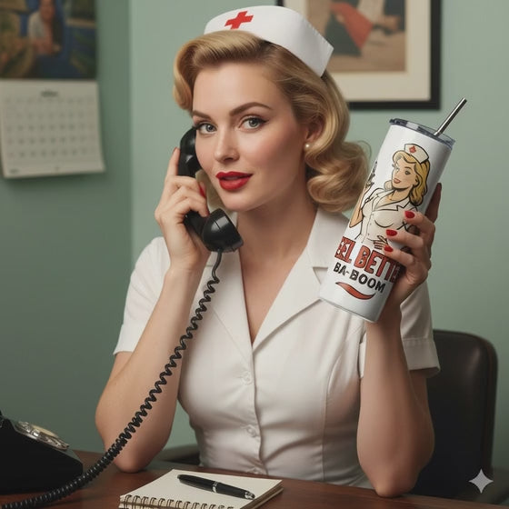 Vaso de Acero Inoxidable Enfermera - Botella Térmica Pin Up "Feel Better Ba-Boom"