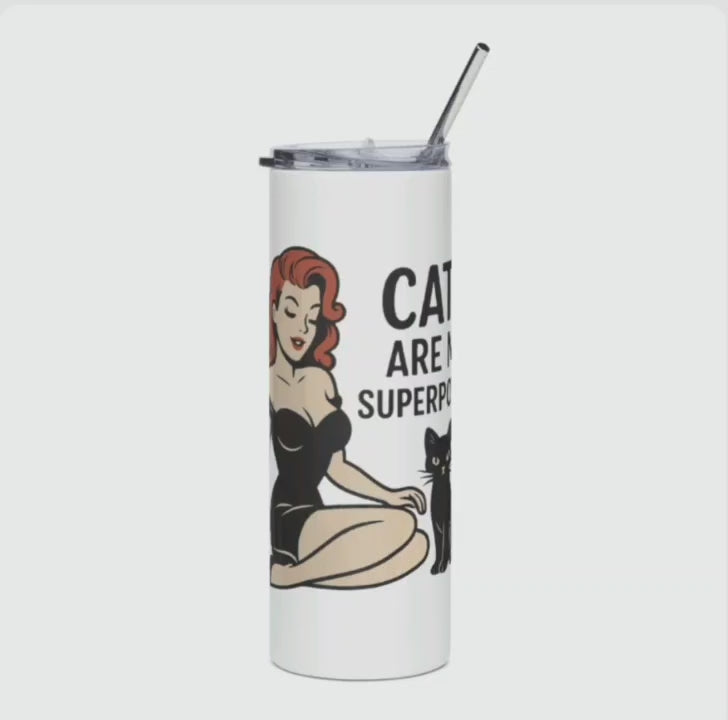 Vaso de Acero Inoxidable para Café - Diseño Gato Pin Up      "Cats Are My Superpower"