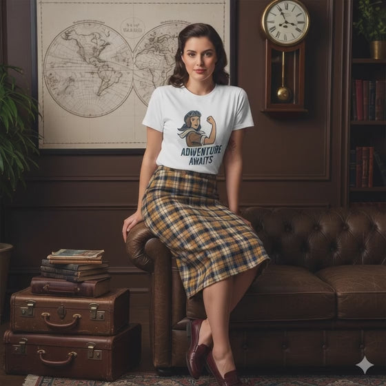 Camiseta larga de Aventura para Mujer - Diseño Vintage "Adventure Awaits"