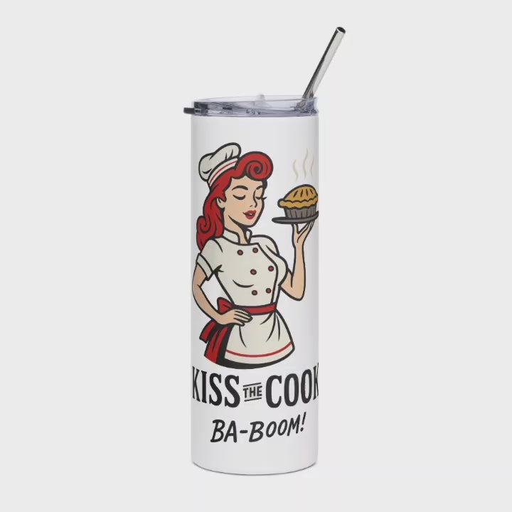 Vaso de Acero Inoxidable Cocinera - Botella Térmica Pin Up "Kiss the Cook Ba-Boom"