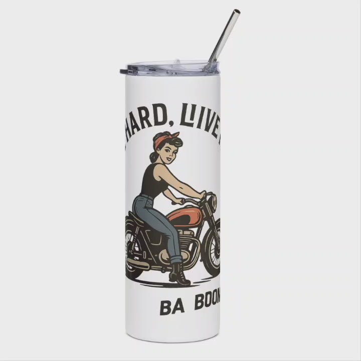 Vaso de Acero Inoxidable Motera - Botella Térmica Pin Up         "Ride Hard Live Free"