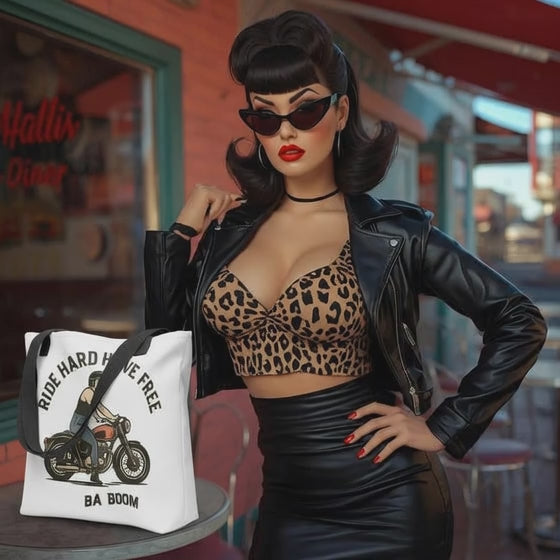 Bolso Tote Motera Retro                                        - Estilo Pin Up                             "Ride Hard Live Free"