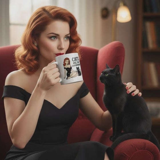 Taza de Cerámica Gato Vintage   - Regalo Original Pin Up          "Cats Are My Superpower"