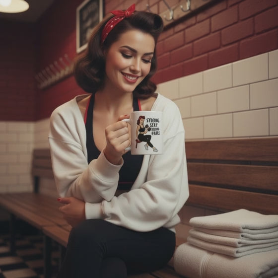 Taza de Cerámica Fitness - Diseño Pin Up                     "Strong, Sexy, Unstoppable"