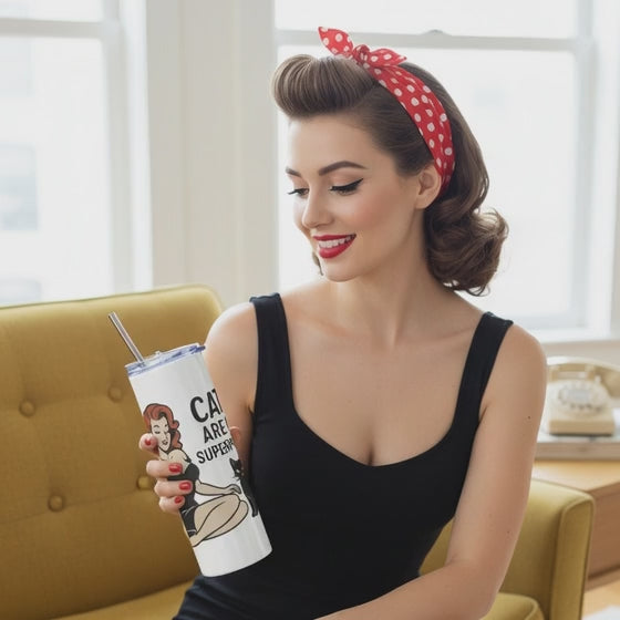 Vaso de Acero Inoxidable para Café - Diseño Gato Pin Up      "Cats Are My Superpower"