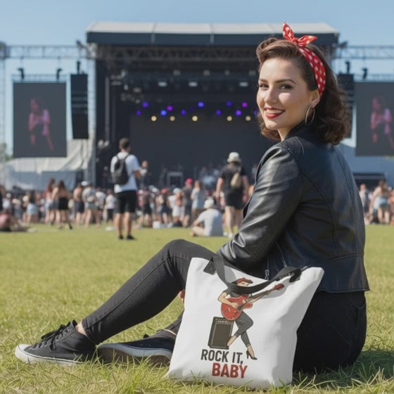 Bolso Tote Rockero para Discos y Música - Estilo Pin Up             "Rock It, Baby"