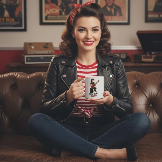 Taza de Cerámica Rockabilly - Regalo Original Pin Up            "Rock It, Baby"