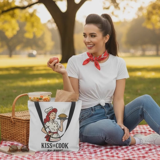 Bolso Tote para Cocinera y Compra - Estilo Pin Up            "Kiss the Cook Ba-Boom"
