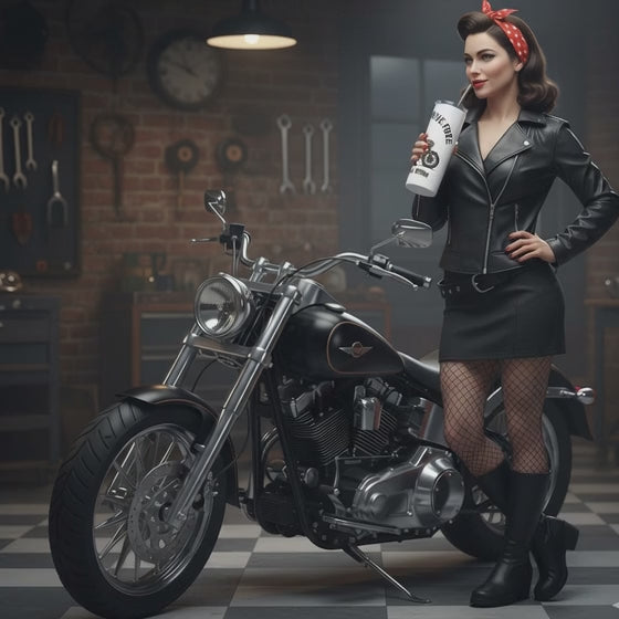 Vaso de Acero Inoxidable Motera - Botella Térmica Pin Up         "Ride Hard Live Free"