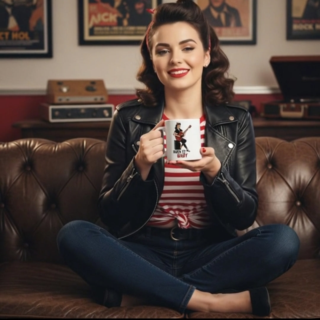 Taza de Cerámica Rockabilly - Regalo Original Pin Up            "Rock It, Baby"