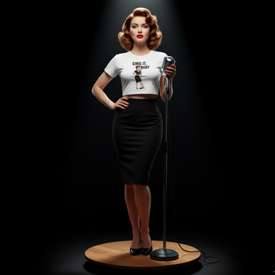 Crop Top de Cantante para Mujer - Camiseta Corta Retro Pin Up "Sing It, Baby"