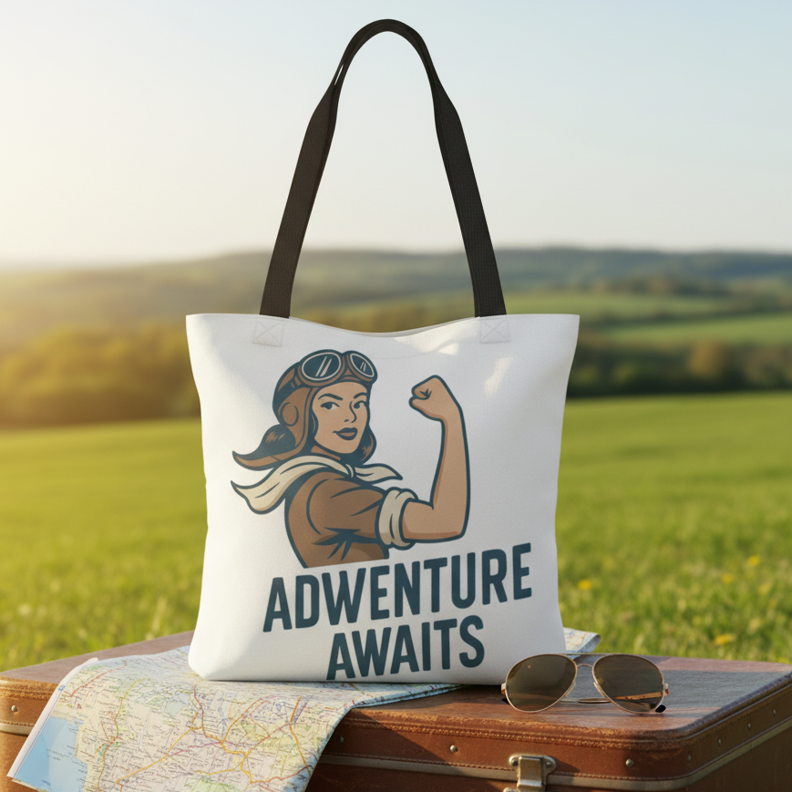 Bolso Tote para Viaje y Aventura - Estilo Pin Up                "Adventure Awaits"