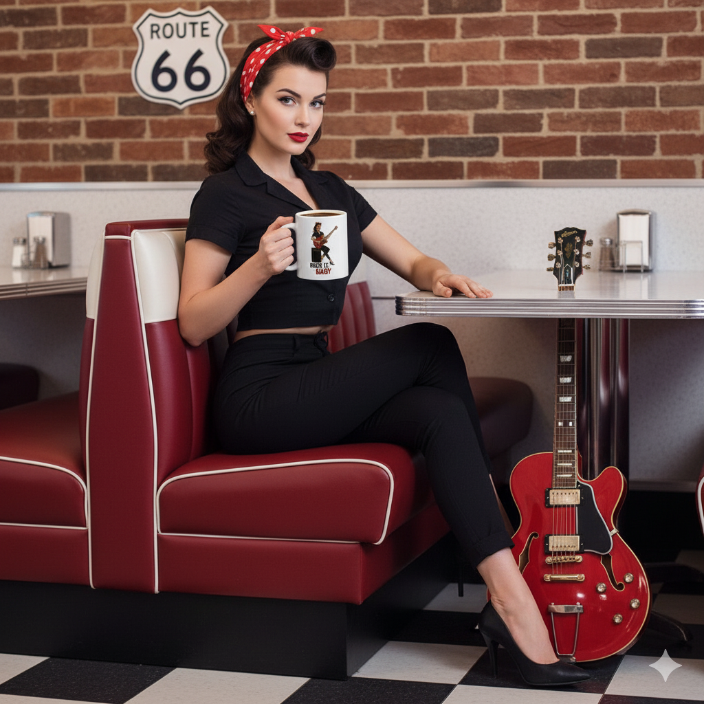 Taza de Cerámica Rockabilly - Regalo Original Pin Up            "Rock It, Baby"