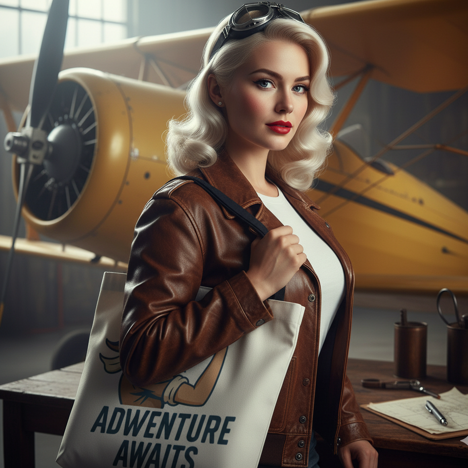 Bolso Tote para Viaje y Aventura - Estilo Pin Up                "Adventure Awaits"