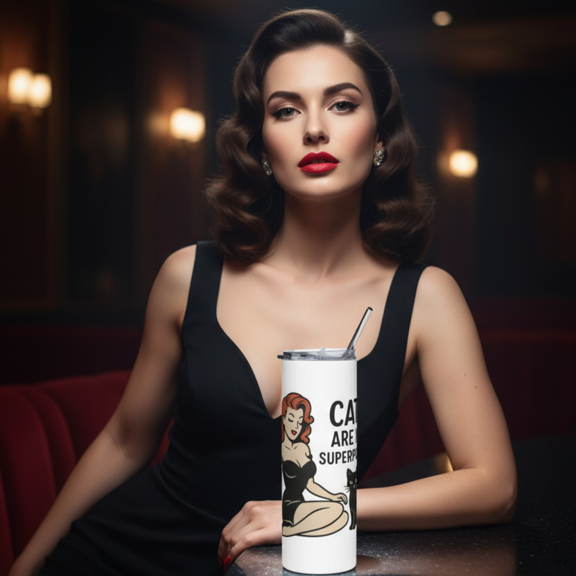 Vaso de Acero Inoxidable para Café - Diseño Gato Pin Up      "Cats Are My Superpower"