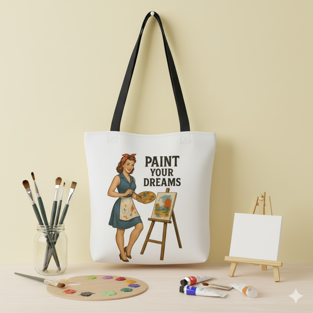 Bolso Tote para Artista y Pintora - Estilo Pin Up "Paint Your Dreams"