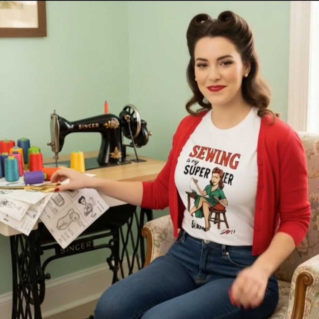Crop Top de Costura para Mujer - Camiseta Corta Retro         "Sewing is my superpower"